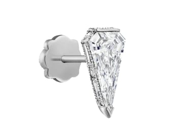 Pendiente de botón roscado de moissanita con silueta invisible, plata 925, para hélix, tragus, piercing de concha, piercing lateral con diamante baguette.