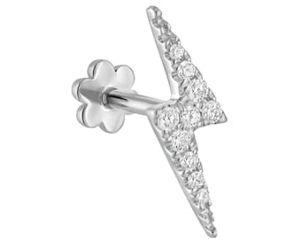 Pendiente de plata de ley 925 con moissanita, diamante y forma de rayo.