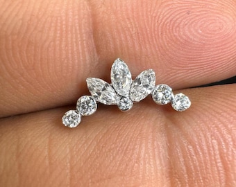 Pendientes de loto con diamantes en plata 925: talla marquesa y redonda, engaste invisible