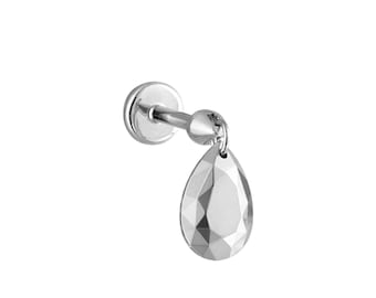 Pendiente de plata de ley con diamante en forma de pera / Piercing de hélice de 16G