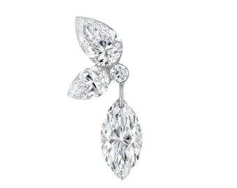 Pendiente colgante de plata 925 con forma de pera marquesa y diamante, con rosca, doble pera y parte trasera plana, joyería de fiesta para ella.