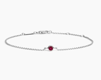 Pulsera de moissanita y rubí en plata de ley / Pulsera con bisel de piedras preciosas delicadas