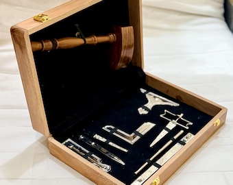 Masonic Standard Working Tools Set Silver Tone Full Size in Wooden Box