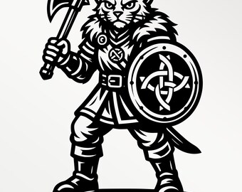 Cat Warrior SVG PNG PDF | Viking Cat Warrior Clipart | Warrior Cat Illustration Laser Cut File | Wall Art | T-Shirt Design | Commercial Use