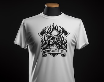 T-Shirt Pompier SVG | Héros de la Nation | Kasque + Haches | Design Pompiers Frankreich | Fichier Cricut Silhouette | PNG DTF Sublimationslaser
