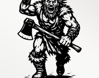 Viking Fury SVG | Norse Warrior Axe Engraving Design (PNG, PDF)