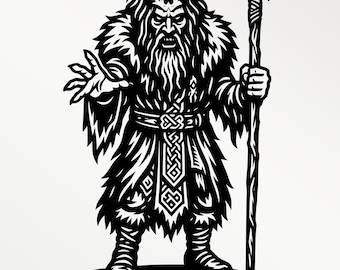 Schamane Illustration | Stammes-Zauberer Gravur (SVG, PNG, PDF)