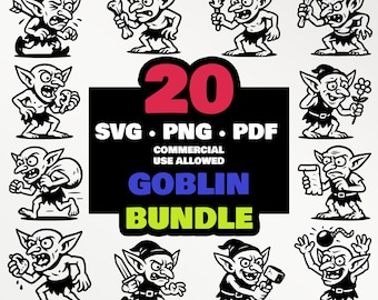 Paquete de 20 imágenes prediseñadas de duendes SVG y PNG de fantasía divertida, RPG, DnD, monstruo, duende espeluznante, diseño para camisetas, tazas, sublimación, DTF, Cricut, grabado láser