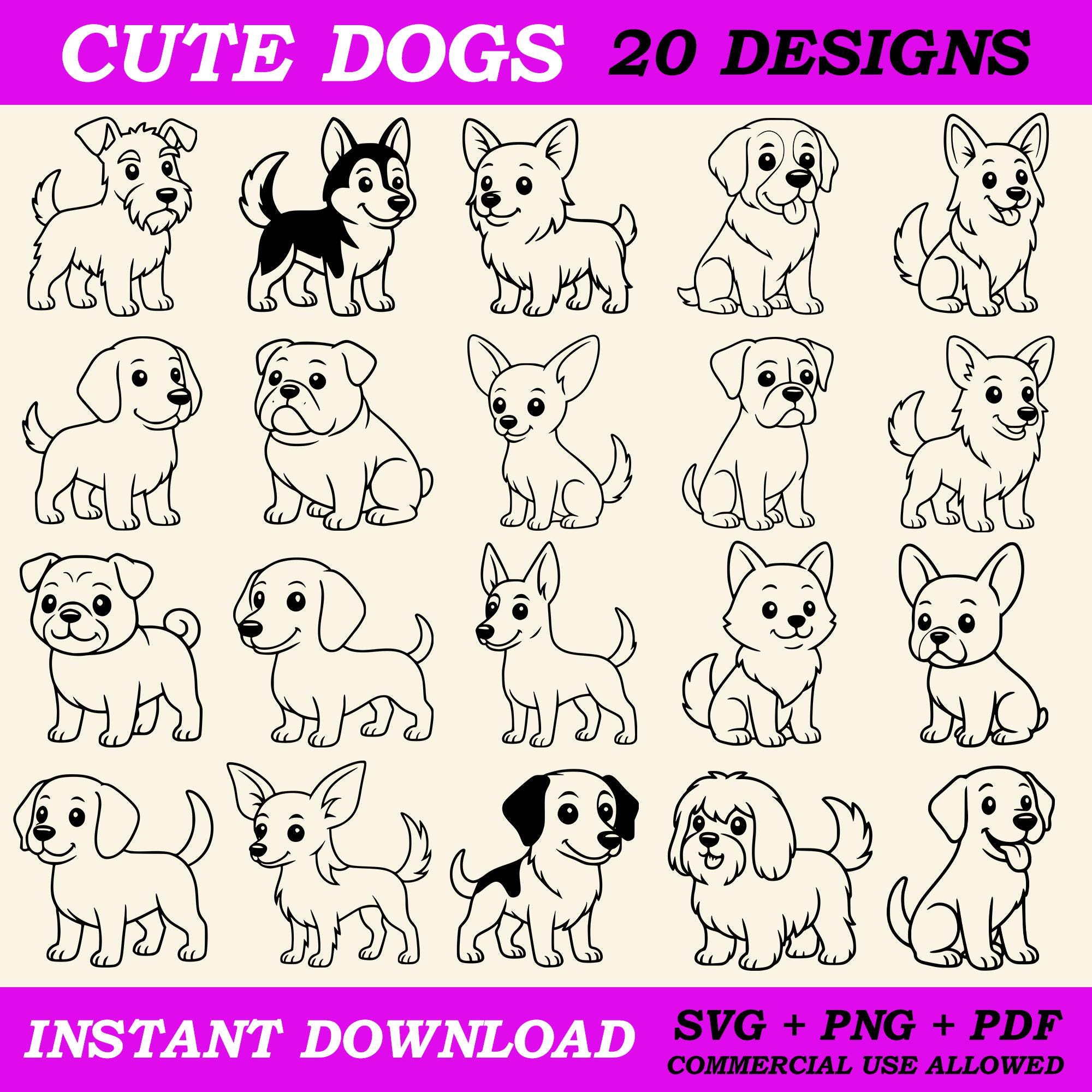 Cute Dogs SVG PNG Bundle Puppy Clipart Set for Cricut Silhouette Kawaii ...