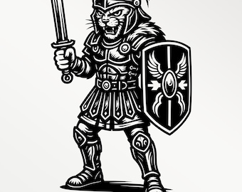 Legionär Katze Line Art | Römischer Krieger Clipart - SVG PNG PDF