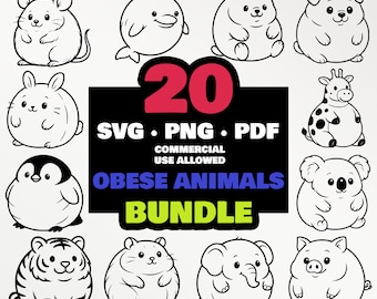Mollig Tier Clipart Bundle • Kawaii übergewichtige Tiere SVG PNG PDF