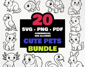 Cute Pets SVG Bundle | 20 Adorable Animal Designs for Cricut, Laser, Sublimation, PNG PDF Vector | Commercial Use | Kawaii Pet Clipart