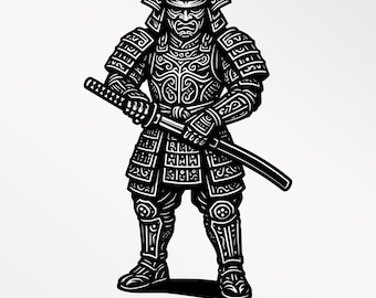 Samurai Krieger SVG | Japanischer Samurai Clipart PNG | Katana Krieger Line Art | Laser Gravur Vektor | Cricut Silhouette geschnitten Datei