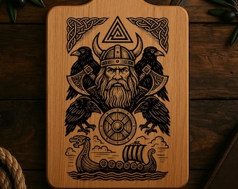 Wikinger Gravur SVG, Odin mit Raben, nordische Mythologie Laser Cut Datei, Valhalla Vektor, nordische Linie Kunst, Glowforge Cricut CNC Wandkunst