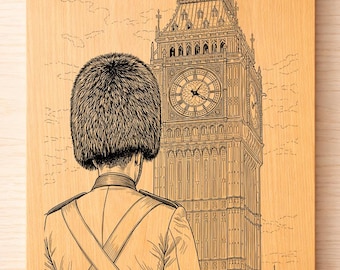 Big Ben London Gravur SVG PNG - Royal Guard Lasergravurdatei, UK Wahrzeichen Holzverbrennungsmuster, London Travel Art