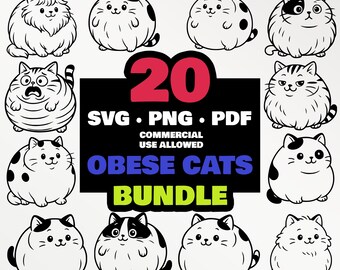 20 Mollige Katzenillustrationen | Kawaii Clipart-Bundle (SVG, PNG, PDF)