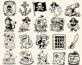 Paquete Piratas SVG + PNG: Diseños para corte, impresión, láser, circuitos de imágenes prediseñadas y silueta, sublimación, camisetas, DTF, pegatinas y grabado.