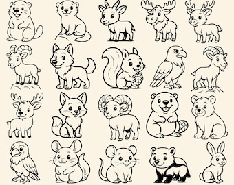 Paquete de 20 imágenes prediseñadas de animales de montaña (SVG/PNG) para Cricut, Silhouette, Laser, T-Shirt y Mug.