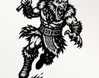 Viking Wolf SVG PNG PDF | Norse Werewolf Warrior Axe | Laser Engraving Cut File | Wood cnc Tattoo Design | Viking Wall Art | Viking Clipart