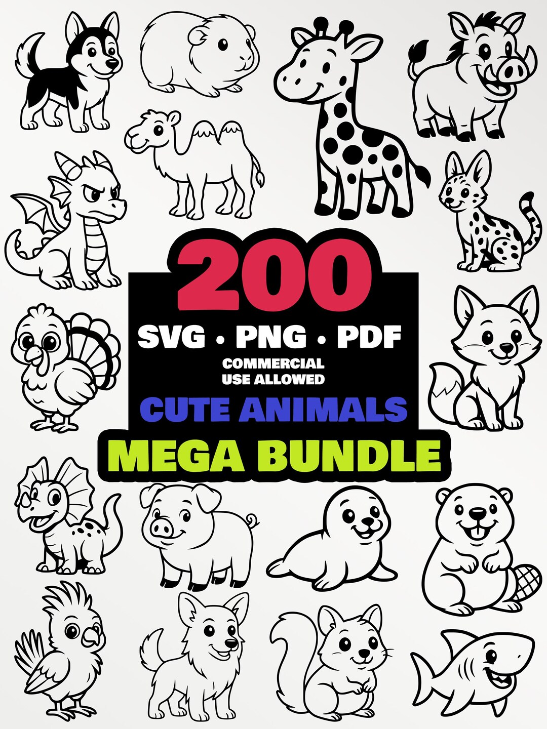 200 Cute Animal SVG Bundle | Kawaii Animals Clipart PNG PDF ...