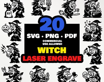 Witch Laser Engraving Designs | Halloween SVG, PNG, PDF Bundle