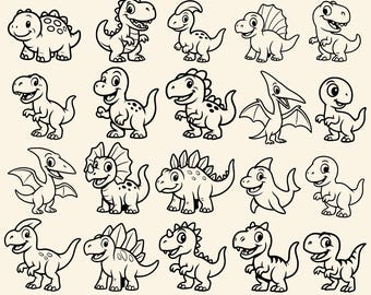 Lindos dinosaurios SVG y PNG: 20 diseños para cortar, imprimir, láser y proyectos de bricolaje