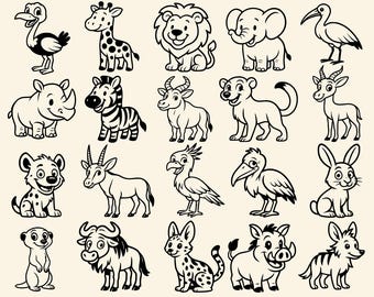 Paquete SVG PNG de animales de la sabana: 20 diseños (descarga digital)