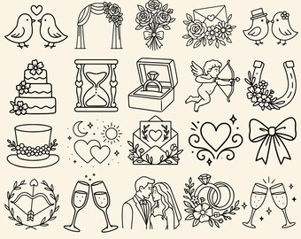 Paquete de iconos SVG y PNG para anuncios de boda: 20 diseños para cortar, imprimir, láser y proyectos de bricolaje