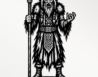 Schwarz Schamane Line Art | Mystische dunkle Fantasie SVG PNG PDF