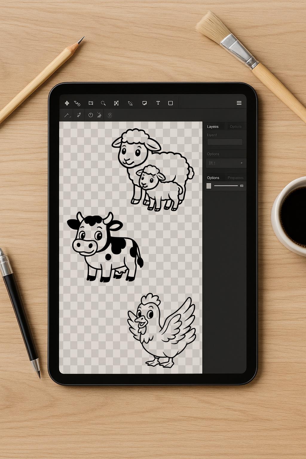 Cute Farm Animals SVG PNG Bundle | Cow Pig Chicken Goat Vector Clipart ...