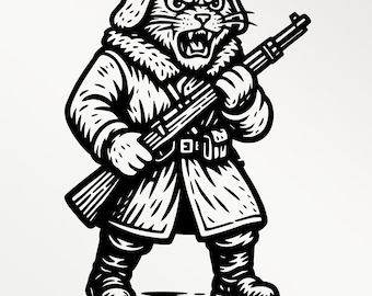 Russische Katze SVG | Kalter Krieg Katzensoldat Lasergravur Design | Militärische Katze PNG PDF | cnc Laser Cut Datei | Katze Clipart | Wandkunst Vektor