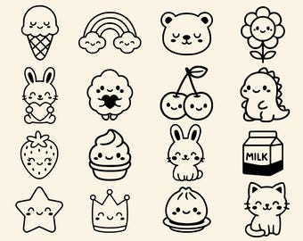 Paquete Kawaii SVG y PNG: 16 diseños para cortar, imprimir, láser y proyectos de bricolaje