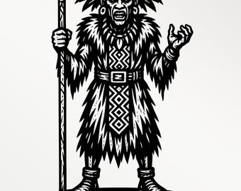 Tribal African Shaman SVG | Laser Cut File (PNG, PDF)