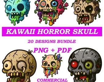Kawaii Horror Schädel Clipart Bundle | Halloween PNG, PDF