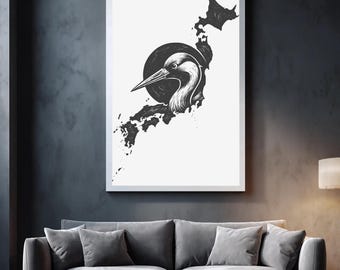 Mapa de grullas japonesas SVG PNG / Arte de grullas japonesas / Archivo de grabado láser / Clipart de mapa de Japón / Diseño de camisetas / Impresión DTF por sublimación / Arte mural