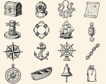 Paquete SVG y PNG de la Marina: 16 diseños para cortar, imprimir, usar láser y proyectos de bricolaje