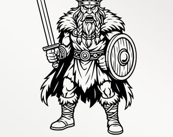 Viking Krieger Line Art | Nordischer Räuber Clipart (SVG, PNG, PDF)