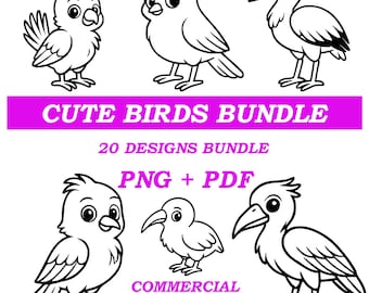 Paquete de pájaros lindos SVG PNG / Clipart de pájaros kawaii para Cricut y Silhouette, arte digital de animales lindos para camisetas, DTF, grabado láser y pegatinas