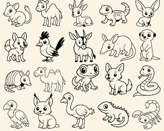 Lindos animales del desierto SVG + PNG: diseños para cortar, imprimir, láser, circuitos de imágenes prediseñadas y siluetas, sublimación, camisetas, tazas y pegatinas.