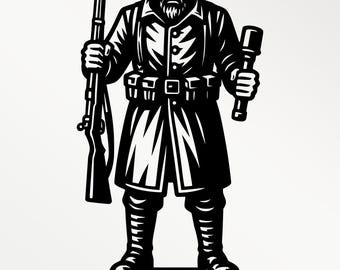 German WWI Soldier Illustration | Vintage Military Clipart (svg, png, pdf)