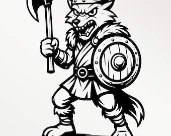 Viking Fox SVG PNG PDF Clipart | Norse Viking Animal Warrior Illustration Black & White Vector for T-Shirt Wall Art Sticker Laser Engraving