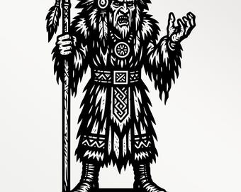 Tribal Shaman SVG PNG PDF | Dark Tribal Shaman Clipart | Black & White Vector Art for Laser Engraving, Wall Art, T-Shirt Design, Printable