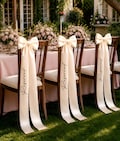 Personalized Wedding Chair Seating Ribbon, Pre-Tied Satin Wedding Chair Bow, Row Reserved Ribbon for Wedding Chair during Wedding Ceremony product logo