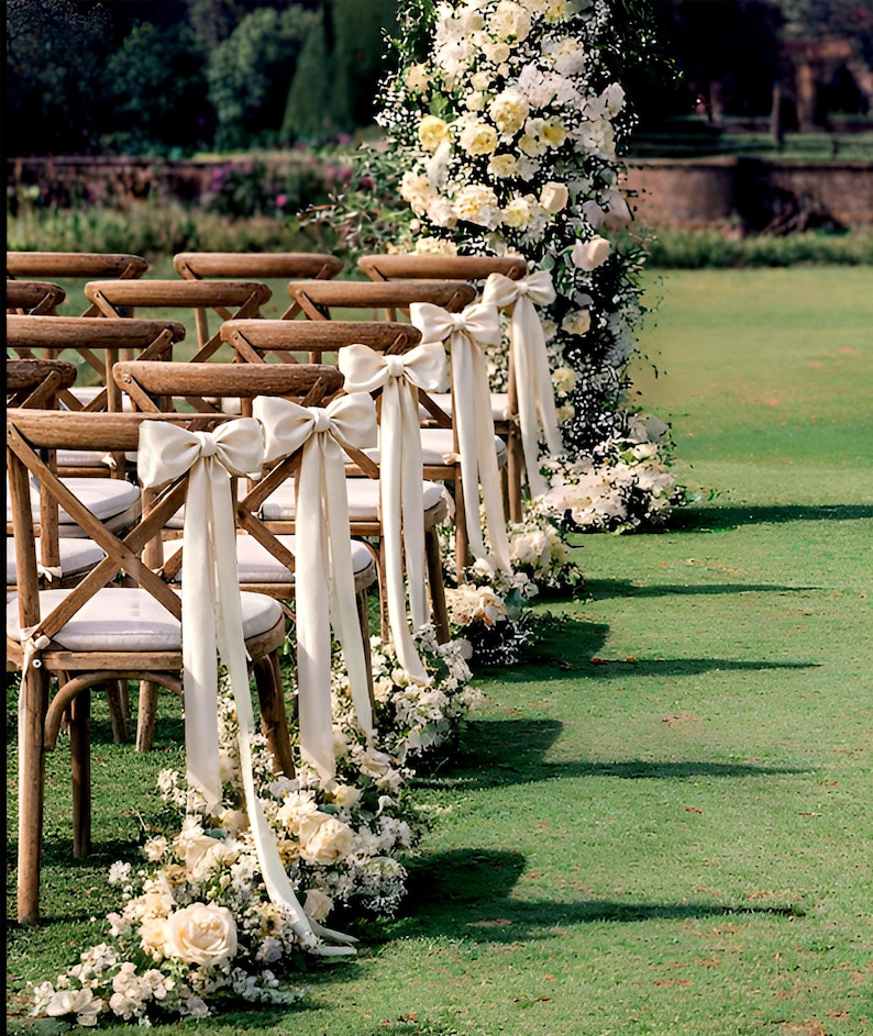 Romantic Wedding Chair Bows, Pre-Tied Satin Wedding Chair Bow, Elegant Bridal Ceremony and Reception Chair Styling