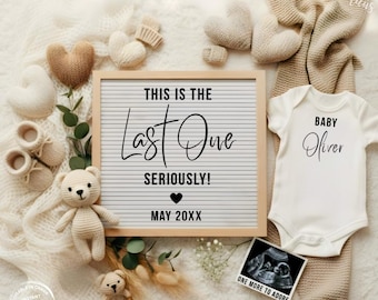 Last One Pregnancy Announcement, The Grand Finale Neutral Baby Reveal: Editable Social Media Template (Digital Download)