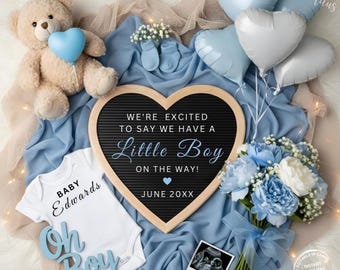 Faire-part de grossesse pour bébé : c'est un garçon qui révèle son sexe, modèle modifiable pour les réseaux sociaux Little Brother (téléchargement numérique)