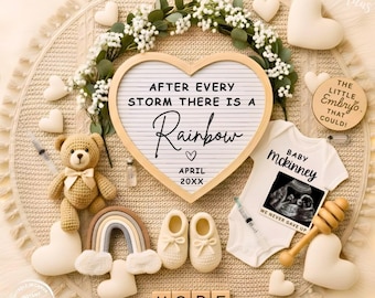 Boho Rainbow Baby Pregnancy Announcement: Neutral Social Media IVF Baby Reveal, After Every Storm(Editable Digital Download)