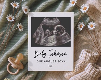 Simple Minimalist Pregnancy Announcement, Modern Boho Gender Neutral Baby Reveal: Editable Canva Template (Digital Download)