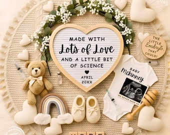 Rainbow IVF Pregnancy Announcement: Boho Neutral Social Media Baby Reveal, Love and Science (Editable Digital Download)