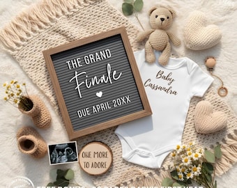 Last Baby Pregnancy Announcement, Boho The Grand Finale Baby Reveal: Editable Neutral Social Media Template (Digital Download)